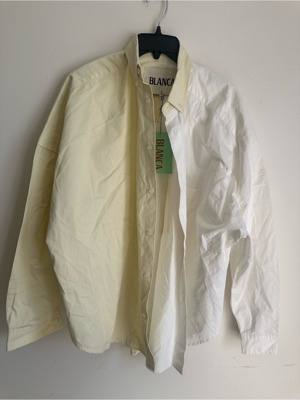 Two-Tone Cream & White Button-Up Cotton Oversized Shirt